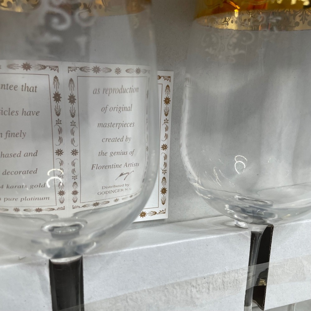 New Cellini Crystal Stemware Set 4 Wine Glasse 24K Gold Italy 7.5in Wedding Gift - Picture 8 of 10